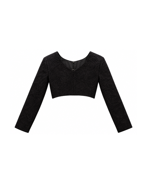 Black on Black Embroidered Cropped Jacket