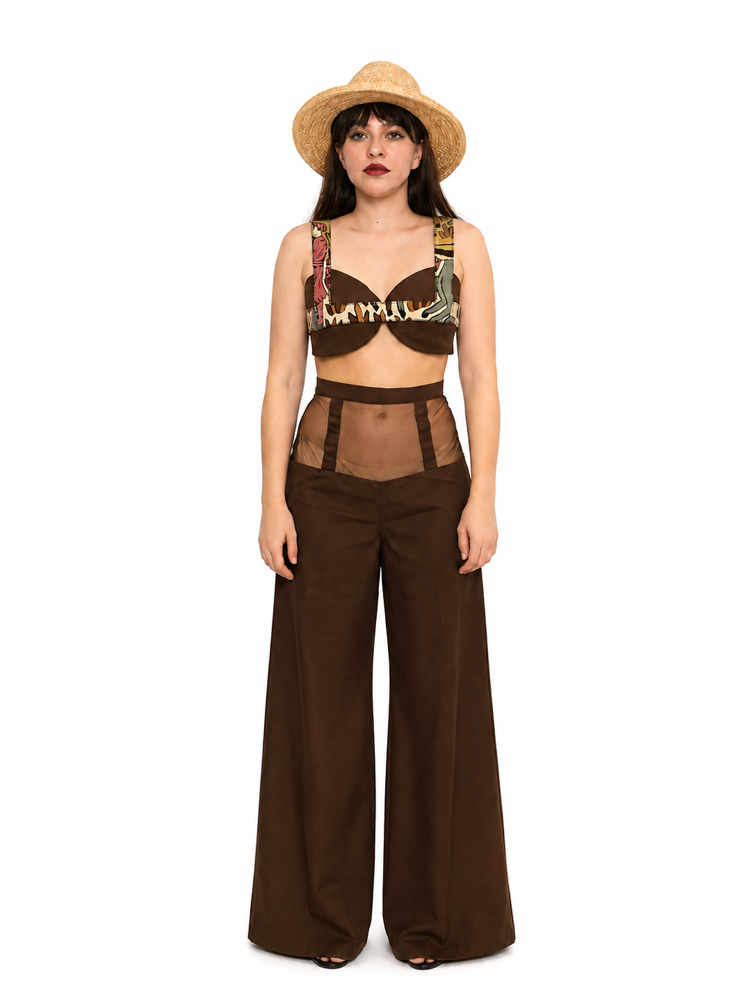 Sheer Panel Wide-Leg Trousers