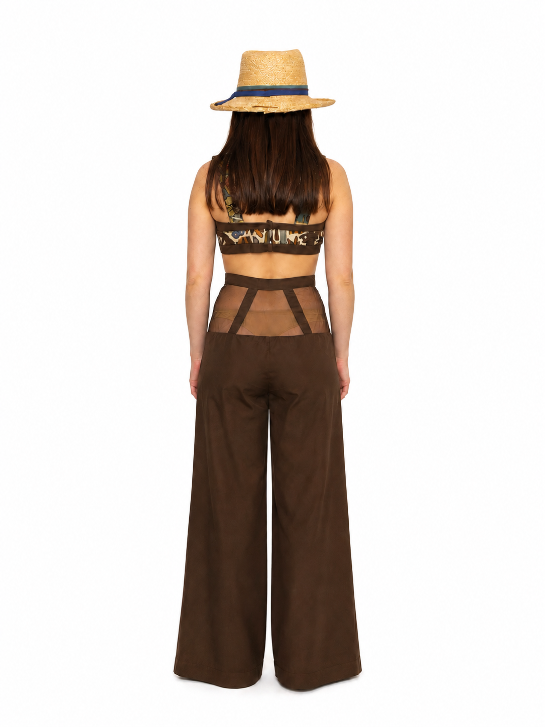 Sheer Panel Wide-Leg Trousers